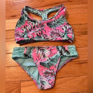 Tropical Pink and Green Kids bikini Swim Set